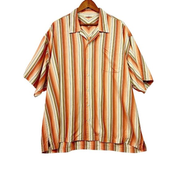 Tommy Bahama Silk Button Up Shirt Size XXL Short Sleeve Multi Striped Vacation - Picture 1 of 7